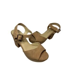 Chinese Laundry Tan Suede Open-Toe Block Heel Sandals